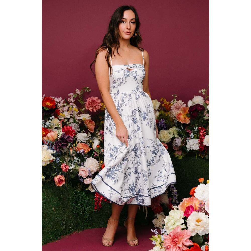 Baltic Born White Floral-Print Midi Dress